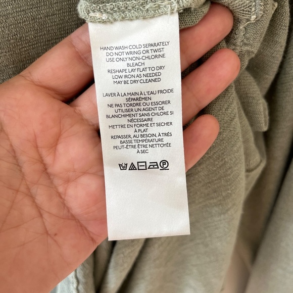 Free People Sz M Oversized Sahrah Star Shirt Green Olive V Neck Linen Blend - Picture 15 of 15